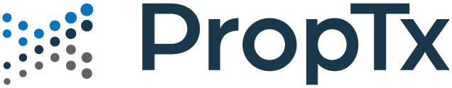 The PropTx Logo: an 'x' made of dots that fade top-to-bottom from sky-blue to grey